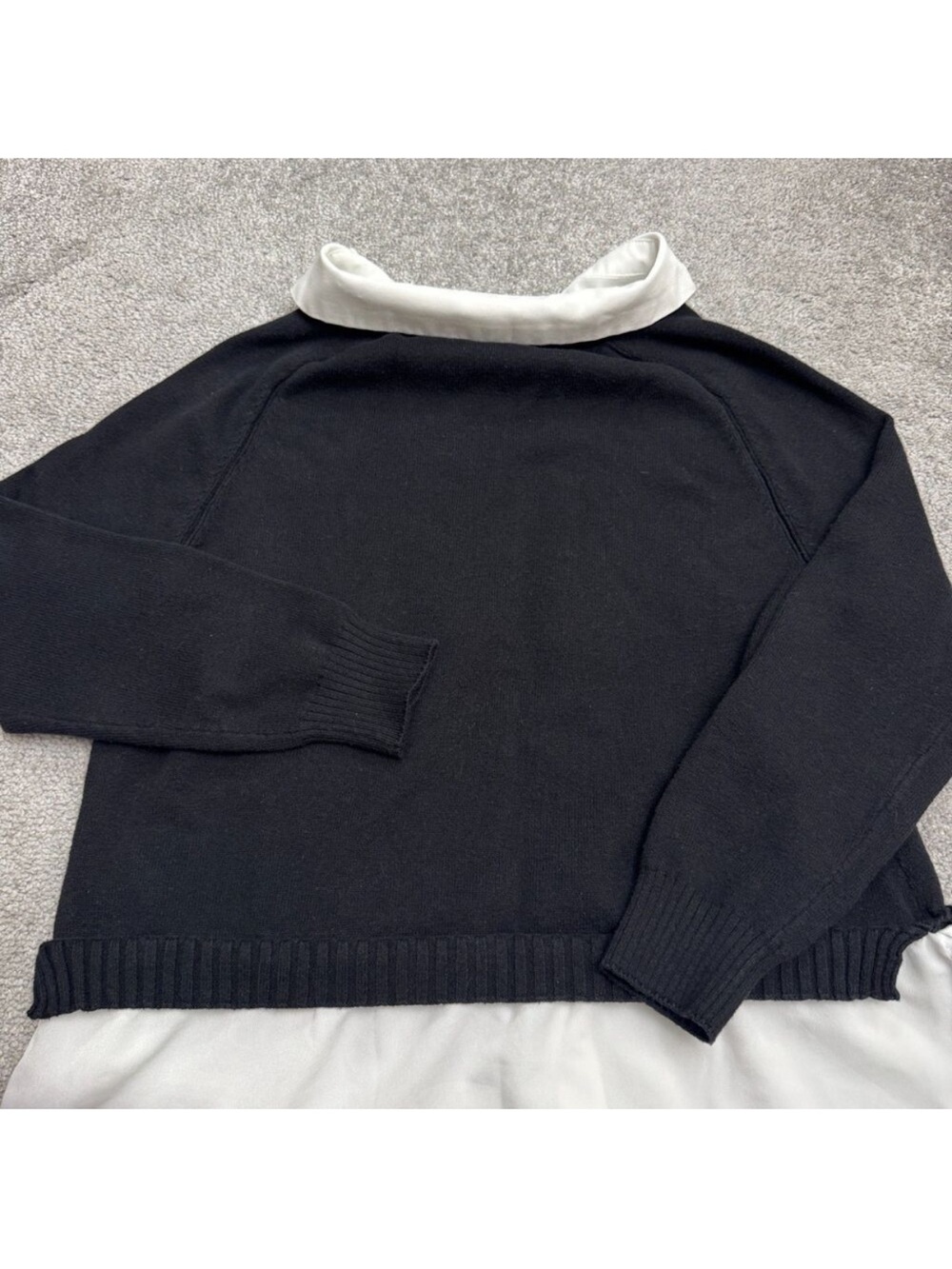 Adrianna Papell Black Layered-Look Crewneck Sweater with White Shirt Detail - Picture 4 of 13